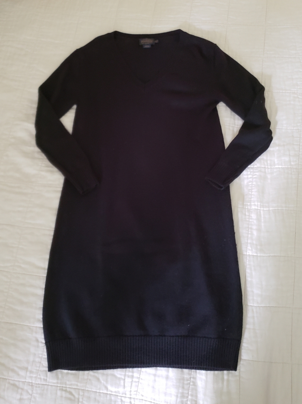 Pendleton Merino Wool Sweater Dress Midi Size XS Petite Tall Black V Neck